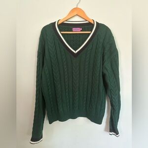 Green Cable Knit V-Neck Sweater